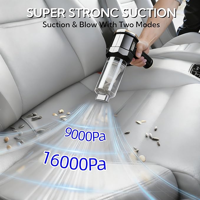 Handheld Car Vacuum Cleaner, 16000Pa Vacuum Cleaner and Air Duster, Multi-Nozzles for Car, Home, Office, Pet