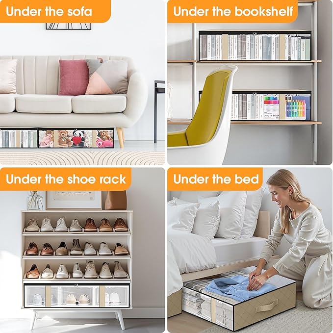 StorageRight Under Bed Storage Bags 3 Pack, 40L Large Clothes & Comforter Storage Containers with Clear Window, Breathable Fabric Organizer for Blankets, Bedding, Seasonal Clothing, Beige