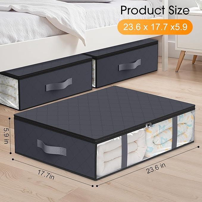 StorageRight Under Bed Storage Bags 8 Pack, 40L Large Clothes & Comforter Storage Containers with Clear Window, Breathable Fabric Organizer for Blankets, Bedding, Seasonal Clothing, Grey