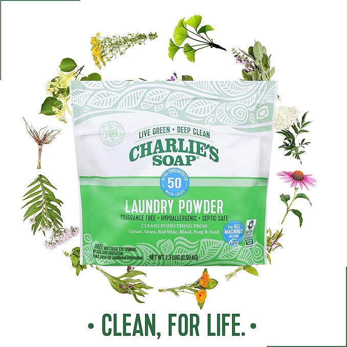 Charlie’s Soap Laundry Powder (50 Loads, 6 Pack) Hypoallergenic Deep Cleaning Washing Powder Detergent – Eco-Friendly, Safe, and Effective
