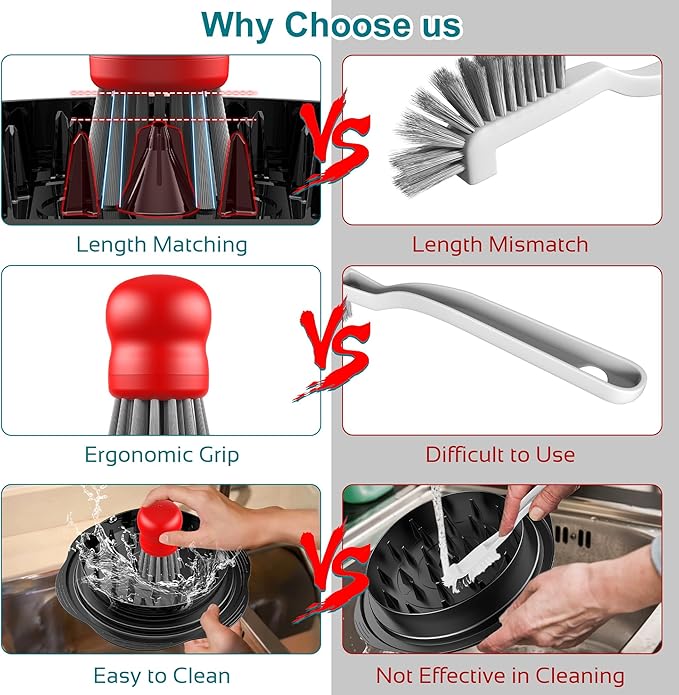 Mini Dish Brush for Cleaning Chicken Shredder, Palm Brush Dish Scrubber with Ergonomic Grip, Kitchen Brush for Washing Dishes, Pans, Pots, Sink (1, Red)