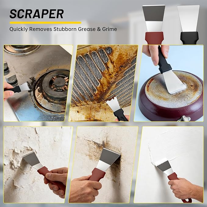 12Pcs Crevice Cleaning Brush Set, Hard Bristle Small Cleaning Brushes for Household Use with Scraper & Hook, Multi-Purpose Cleaning Tool for Kitchen, Bathroom, Grout, Corners, Tight Spaces