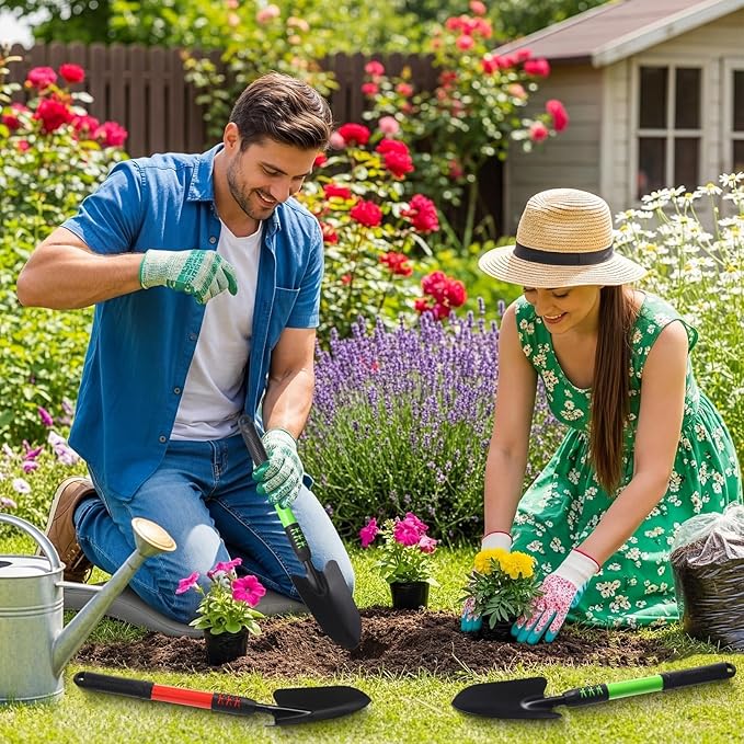 6 Pcs Garden Shovel Heavy Duty 16.93'' Long Handle Garden Hand Shovel Tool Extra Length Metal Hand Trowel Spade for Digging Planting Gardening Farm Lawn Yard Beach Home Shop