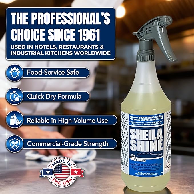 Sheila Shine 1 Quart Stainless Steel Cleaner and Polish – Cleans, Polishes & Protects Kitchen Appliances, Refrigerators, Sinks, Ovens & Grills – Stainless Steel Cleaner Spray Bottle