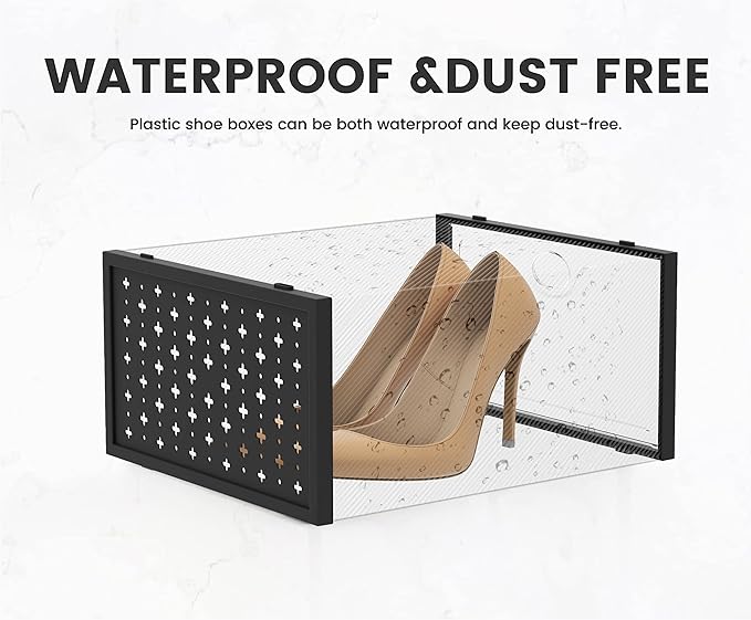 Pinkpum 12 Pack XXL Shoe Storage Box Fit for Size 14, Clear Plastic Stackable Shoe Organizer for Closet, Shoe Containers Sneaker Storage Clear and Black