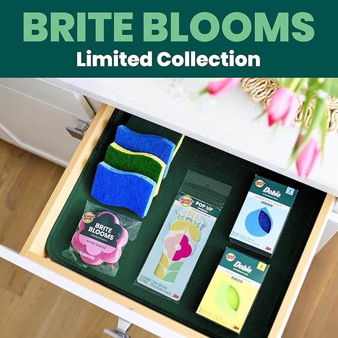 Scotch-Brite Brite Blooms Pop Up Kitchen Sponges, Unique Compressed Kitchen Sponge for Cleaning Gently, Spring Flower Pattern Dish Sponge that Expands with Water, 3 Scrubbing Sponges