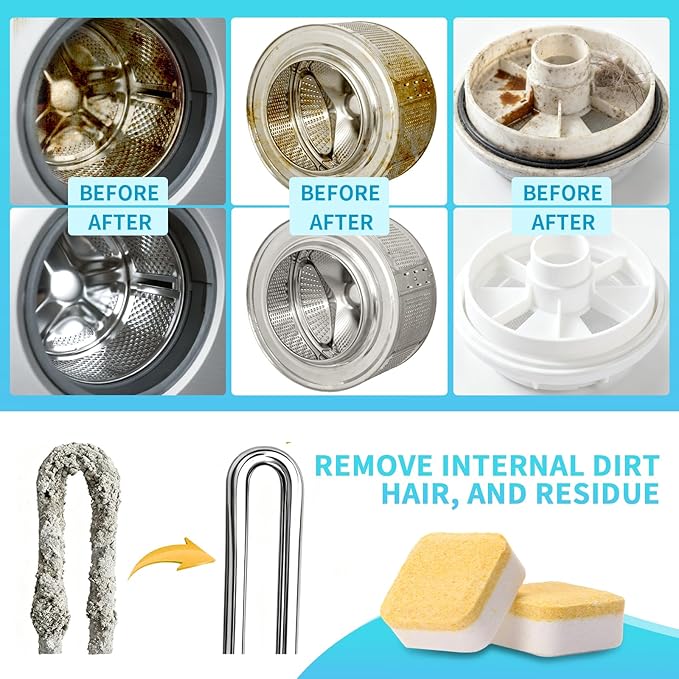 Washing Machine Cleaner Tablets,24 Pack Deep Cleaning Tablets for HE,Front & Top Load Washers - Eliminates Odor-Causing Buildup,Debris from the Drum,and Pet Hair,Septic Safe - 1 Year Supply