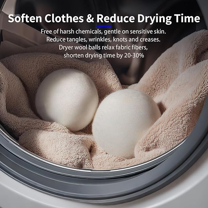 Wool Dryer Balls 6-Pack XL - Natural Reusable Laundry Fabric Softener, Reduces Wrinkles & Drying Time, Hypoallergenic, Leaves Fabrics Naturally Soft and Fluffy
