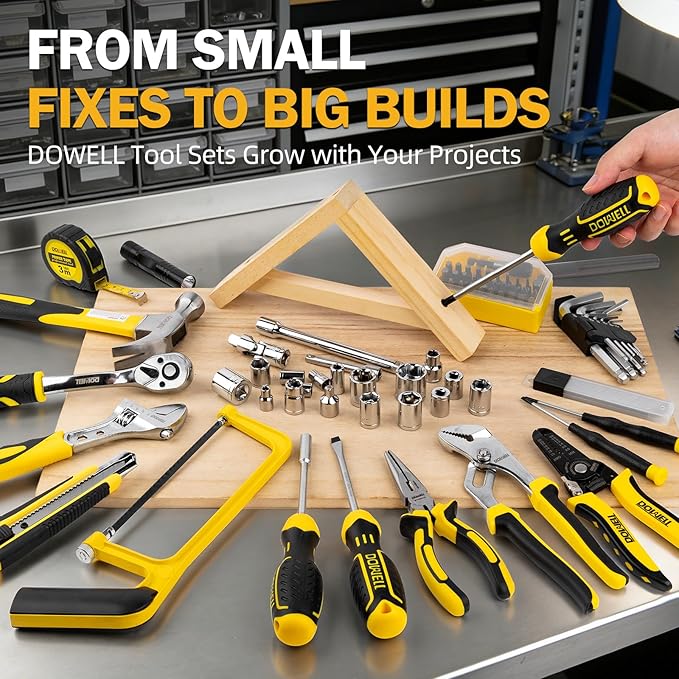 DOWELL 299-Piece Professional Hand Tool Set, Ultimate Drawer Toolbox with Sockets, Pliers, Hex Keys, Screwdrivers for Home, Auto Repair, Workshop & Emergency DIY