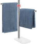 Hand Towel Holder, F-Shape Hand Towel Stand with Marble Base, Stainless Steel Swivel Hand Towel Rack Bar Standing for Bathroom Kitchen Countertop, 2 Arms (Chrome Finish)