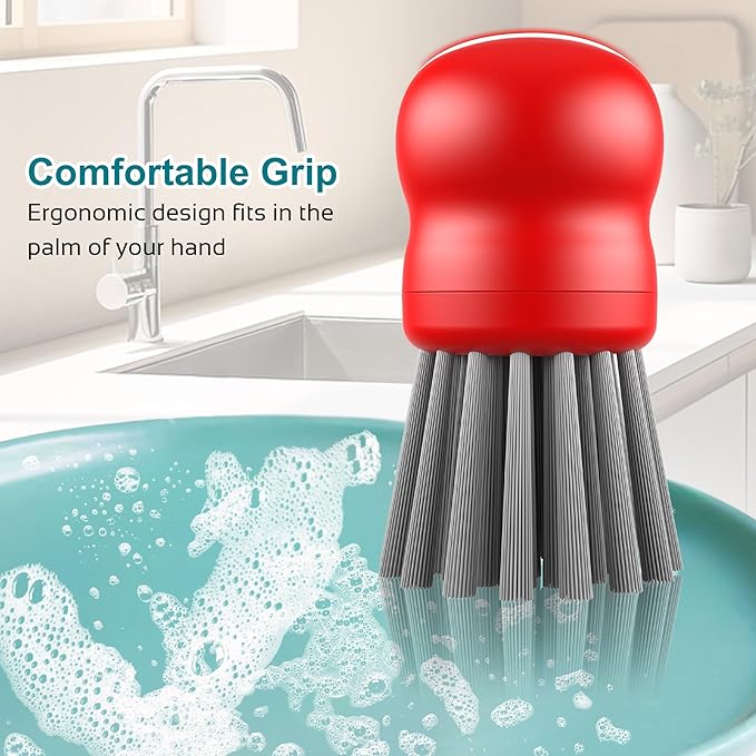 Mini Dish Brush for Cleaning Chicken Shredder, Palm Brush Dish Scrubber with Ergonomic Grip, Kitchen Brush for Washing Dishes, Pans, Pots, Sink (2, Red)