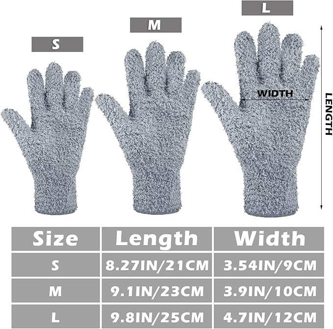 Patelai 3 Pairs Microfiber Plant Dusting Gloves Leaf Cleaning Gloves for Indoor Plants, Blinds, Furniture, House (Black,White,Gray,Medium)
