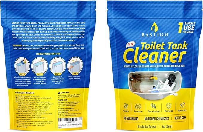 Bastion Toilet Tank Cleaner, Single Use 8oz (227g) Packet (*Not For Toilet Bowl*) Removes Rust, Calcium Deposits, Mineral Build Up, & Hard Water Stains