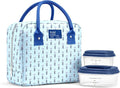 Fit & Fresh Bloomington Lunch Bag for Women - Insulated Large Lunch Box for Work with Containers, Leak-Resistant, Stain-Resistant, Zipper Closure, Tiny Blue Flowers