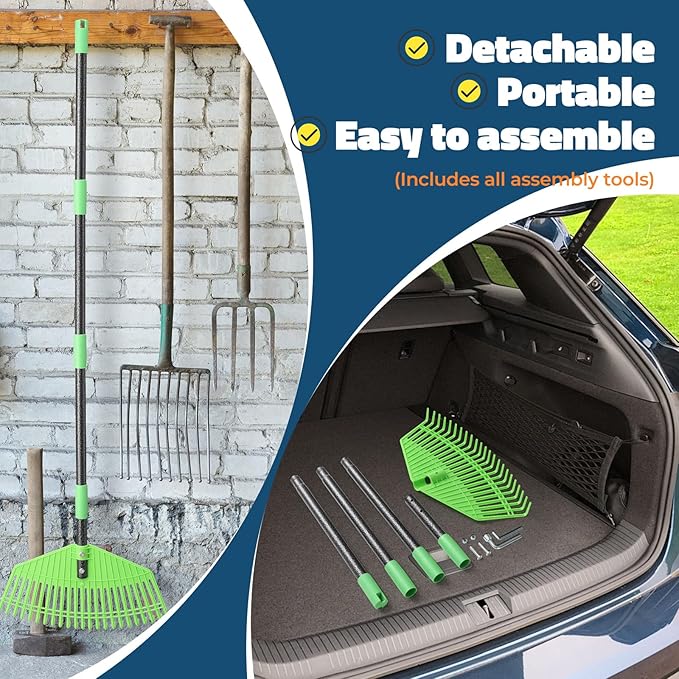 Ultra-Lightweight Leaf Rake, 16.5" Wide Head & 59" Comfort Grip Handle, Gentle Flexible Tines for Safe Use on Grass, Perfect for Yard Cleanup in Flower Beds and Narrow Areas