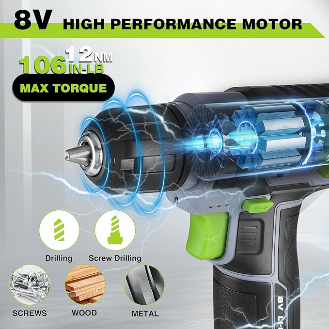 WORKPRO Cordless Power Drill Set, 8V Cordless Drill Driver Set with 53pcs Bits, 2.0Ah Electric Tool Kit with 3/8" Keyless Chuck and Variable Speed Trigger, Portable for Home Improvement, DIY