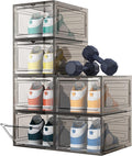 HOMIDEC Shoe Storage, 6 Pack Shoe Organizer Hard Plastic Shoe Box, Shoe Boxes Clear Plastic Stackable, Shoe Boxes with Lids for Size 13, Clear Smoke
