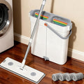 Spreezy Mop and Bucket Set, Hands-Free Flat Mop System with Wringer, Wet and Dry Using, Separate Wash & Wring Zone, Household, 4 Reusable Microfiber Pads for Floor Cleaning, Fits into Narrow Spaces