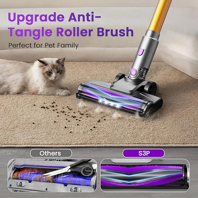 UML0 S3P Cordless Vacuum Cleaner, 45kPa Powerful Suction Vacuum Cleaners for Home, 55-Min Runtime Rechargeable Stick Vacuum, Self-Standing, for Pet Hair Carpet Hard Floor, LED Display