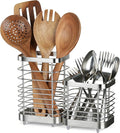 Utensil Holder, Stainless Steel Utensil Drying Rack for Kitchen Counter, Silverware Cutlery Flatware Holder Forks, Knives, Spoons, Chopsticks Organizer (Silver)