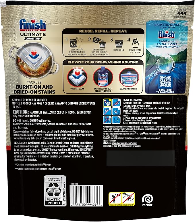 Finish Ultimate Quantum Dishwasher Pods, New & Improved Formula, Dishwasher Detergent Dish Soap, Removes Burnt-On & Dried-On Stain, Degreasing & Scrubbing Power, 47 Count