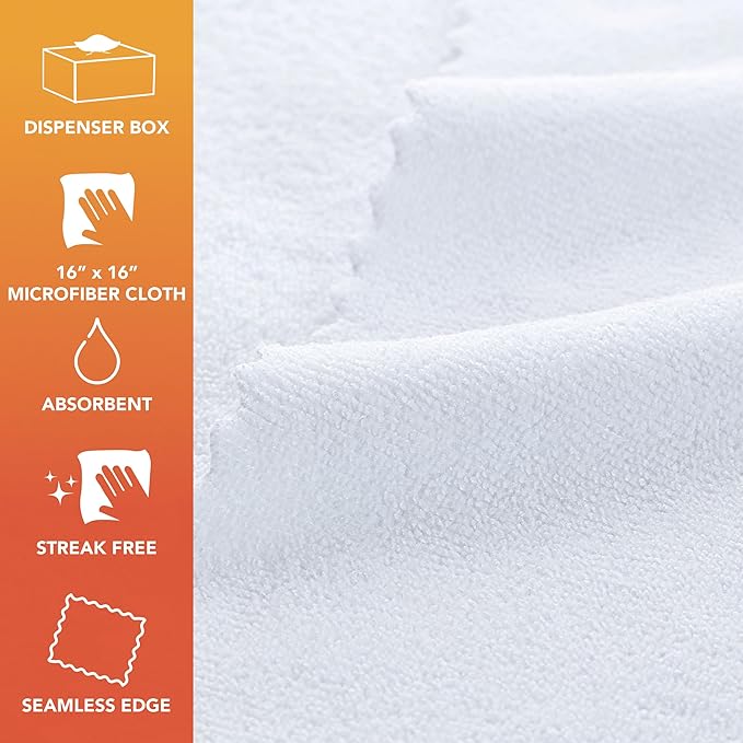 Arkwright Smart Rags Microfiber Cleaning Cloths, Pack of 50 in a Box, Lint Free 215 GSM Reusable Towels for Auto, Office and Household Cleaning, 16 x 16 in, White