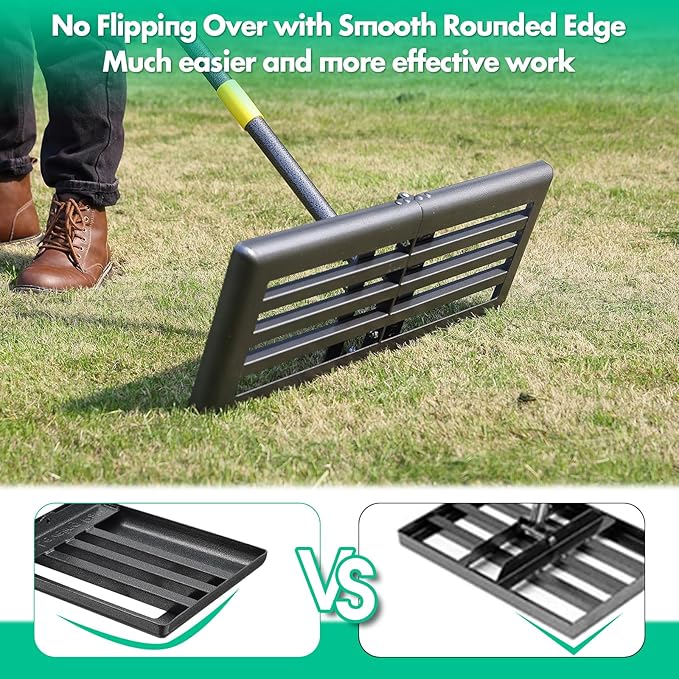 Lawn Leveling Rake,Folding 30x10 Inch Ground Plate,56 Inch Adjustable Long Handle Yard Level Tool with Curved Edge,Heavy Duty Landscaping Lawn Leveler for Grass, Golf Field, Soil Sand Dirt Spreader