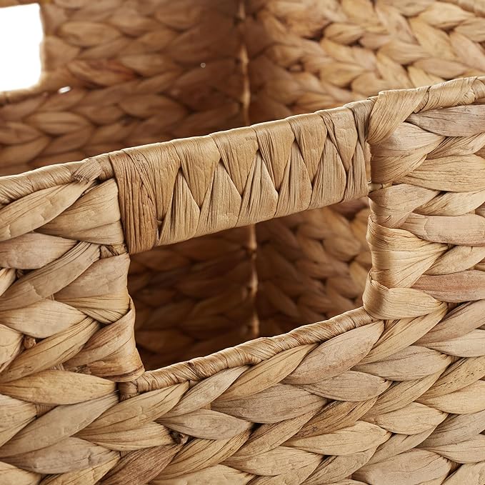 Casafield 10.5" x 10.5" Water Hyacinth Storage Baskets, Natural - Set of 2 Collapsible Cube Organizers, Woven Bins for Bathroom, Bedroom, Laundry, Pantry, Shelves