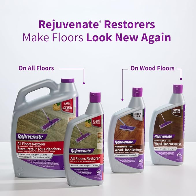 Rejuvenate Professional Wood Floor Restorer Fills Scratches, Shines And Protects Wood Flooring For A High Gloss Shine, 32 Ounces