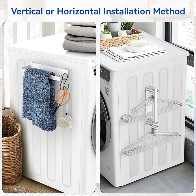 Laundry Room Organization and Storage Magnetic Dryer Ball Holder with Magnetic Hanger Holder, Magnetic Lint Bin for Washer Dryer, Iron Basket Dryer Ball Container, Magnetic Laundry Organizer (White)