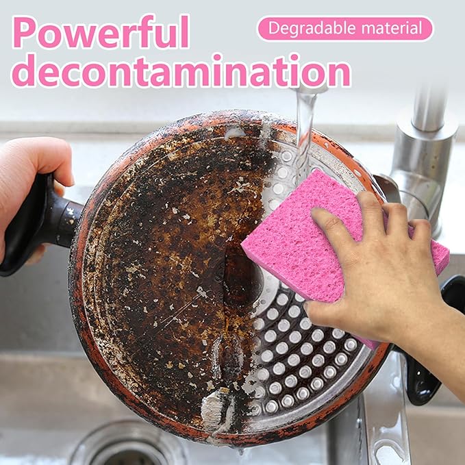 Cellulose Sponges, Large Size 4" x 6" x 1" - Heavy Duty Scrub Kitchen Sponge, Clean Tough Messes Without Scratching Kitchen Cleaning Pads, Pop Up Eco DIY (6 Pack), Pink