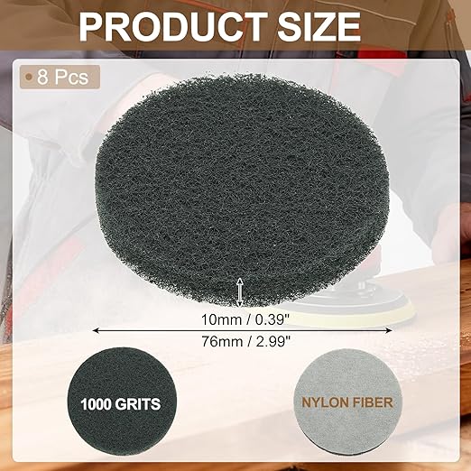 uxcell 8Pcs Scrubber Scouring Pad, 3 Inch 1000 Grits Drill Power Brush Hoop and Loop Scrub Pads Discs Polishing Pad for Household Furniture Automotive Cleaning, Gray