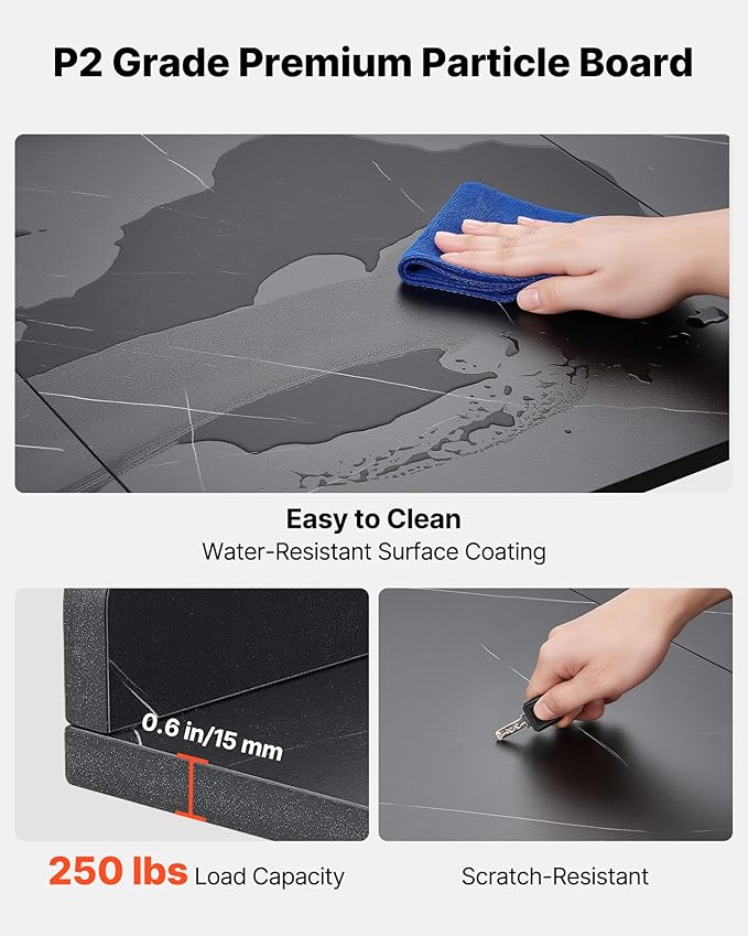 VEVOR Washer Dryer Countertop with 3 Splicing Panels, 54" x 27" Wooden Washer and Dryer Countertop with 2 Hooks, Water-Resistant Laundry Topper for Laundry Room Organization and Storage, Black Marble