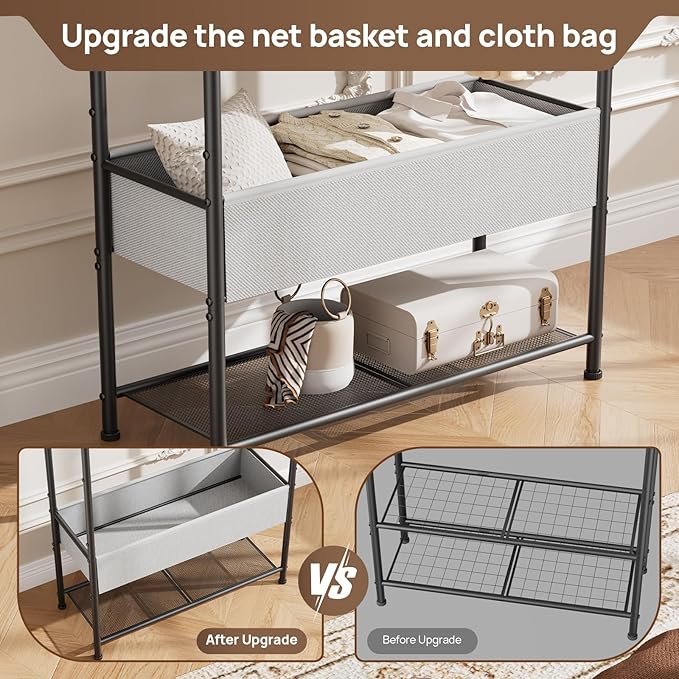 Golpart Freestanding Metal Garment Rack - Heavy Duty Coat & Clothes Hanger for Hanging/Drying, Portable Closet Storage for Laundry Room/Bedroom, Black