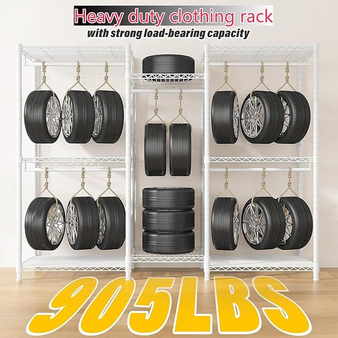 Raybee Clothes Rack with Cover,Clothing Racks for Hanging Clothes Heavy Duty,Portable Closet with Shelves,Adjustable,Loads 905 LBS,White,75" W*17.8" D*77" H