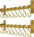 Dseap Kitchen Utensil Holder Hanger, Pot and Pan Rack Wall Mounted, Kitchen Rail with 8 Hooks for Hanging Cooking Utensils, Mugs, Spoons, Wall Mounted, Gold, Pack of 2