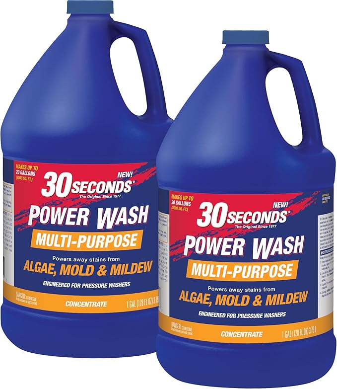 30 SECONDS Pressure Washer Concentrated Cleaner – Power Cleans Stains from Algae, Mold & Mildew, Dirt, Grime – Makes up to 20 Gallons, 2 PACK