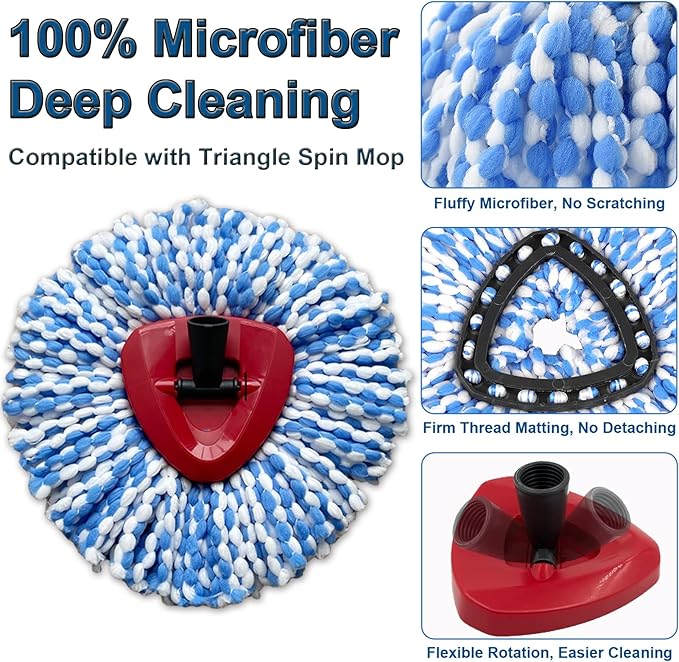 【3-Pack】Cedar Mop Head, Perfect Fit for O Cedar Rinse Clean Mop Replace Head, 2 Ultra-Absorbent Microfiber Mop Refills with 1 Base for Floor & Wall Cleaning