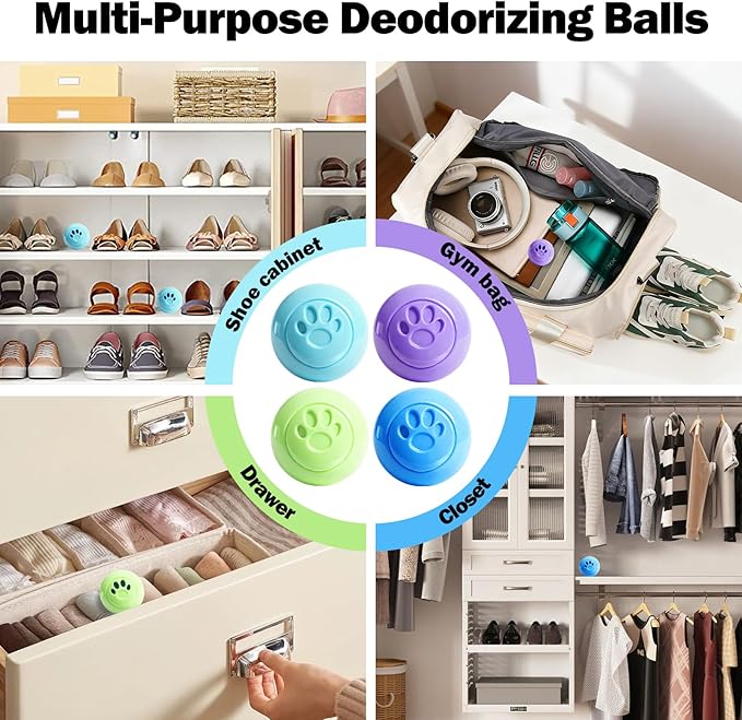 SCENTORINI Shoe Deodorizer Balls, 12 Pack Sneaker Deodorizer Balls, Odor Eliminator for Smell Shoes, Long Lasting Shoe Freshener for Gym Bags, Drawers and Small Spaces