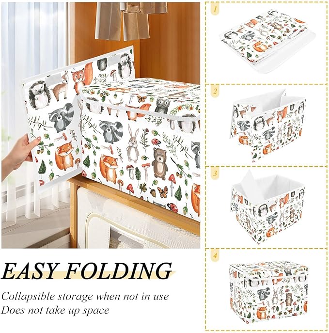 senya Large Storage Bins with Linen Collapsible Foldable Storage Cubes Fabric Closet Organizer Containers box with Flip-Top Lid for Home Bedroom Office 16.7 x 12.6 x 11.8in (Linen-woodland)