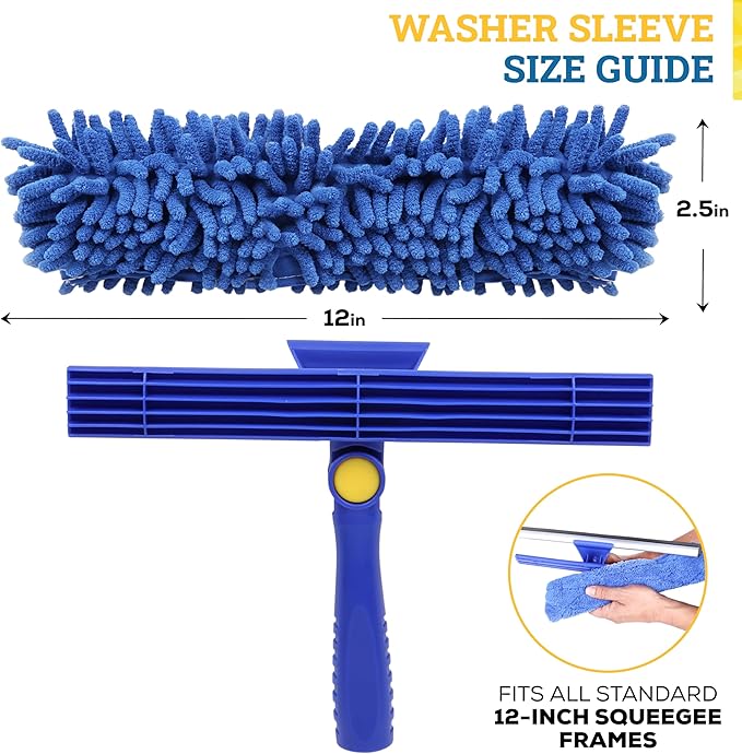 Kleen Handler Chenille Replacement Window Cleaning Squeegee Sleeves (5 Pack), Reusable & Washable Glass Cleaning Scrubber Refills