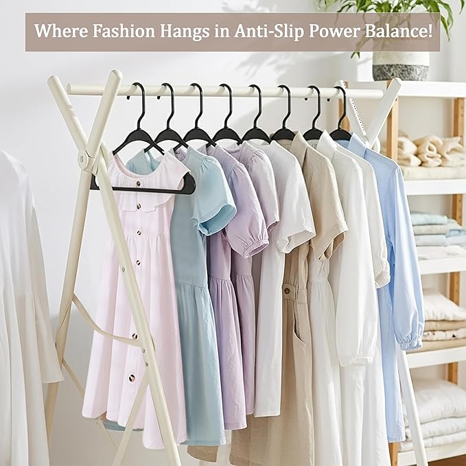 Utopia Home Plastic Hangers 50 Pack, Space-Saving Clothes Hangers with Non-Slip Shoulder Grooves for Strappy Clothes, Ideal for Home Closet Organization and Warddrobe Solutions (Black)