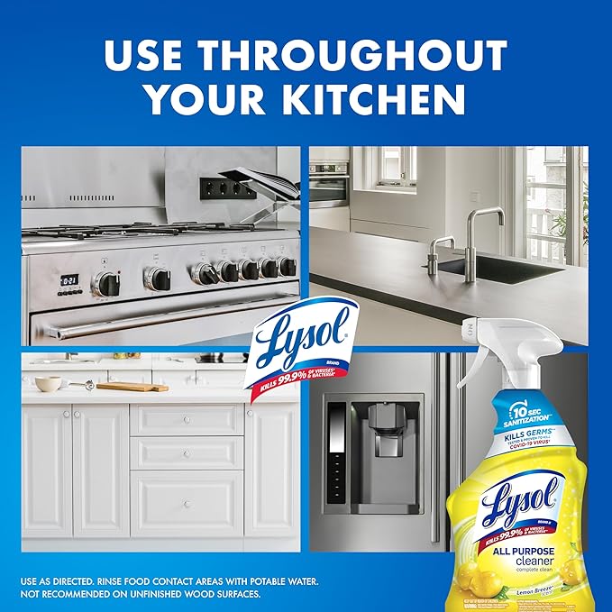 Lysol All Purpose Cleaner Spray, Multi-Purpose Disinfecting Spray, Kitchen & Bathroom Cleaner, Lemon Breeze, Lavender, & Mango Scents, 32oz (Pack of 4)