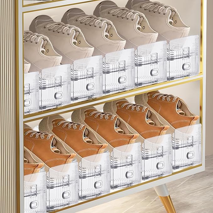 FENRUNXU 10 Pack Transparent Shoe Stacker,Shoe Slots Organizer for Closet, Shoe Display Space Saver,Adjustable Shoe Rack Organizer Holder for High Heels,Sneakers(Transparent)