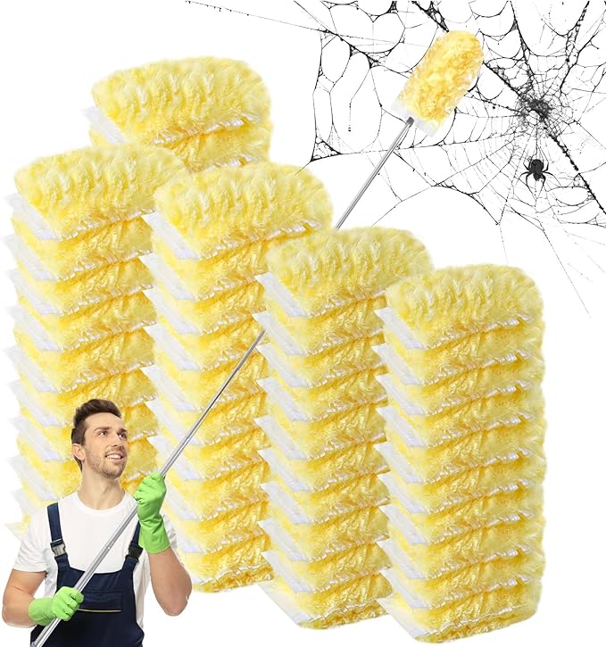 Duster Refills,Static Dust Removal Brush Disposable Replacement Head Compatible with Swiffer Duster Refills for Electronics, Furniture, Blinds, Ceiling Fans (Yellow, 30 Refills+1 Extension Pole)