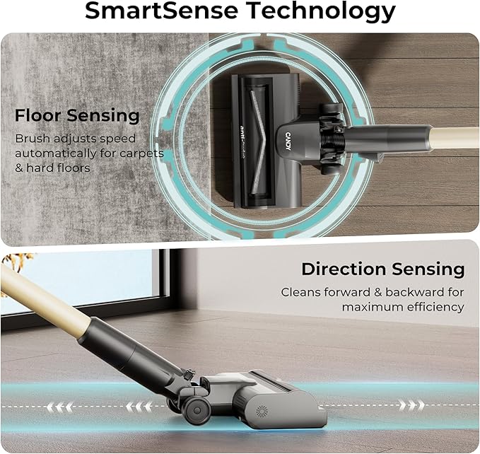 Candy Cordless Stick Vacuum Cleaner, 320AW Powerful Suction, 100min Runtime, Flexi-Fold Tube, SmartSense Tech, LED Headlights, Pet Hair Pickup, Pet & Crevice Tools, for Hard Floor & Carpet, CVS60
