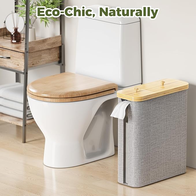 42L Toilet Paper Basket with Bamboo Lid, Toilet Paper Storage with Toilet Paper Holder & Non-Slip Mat for Bathroom Organizer, Holds up to 19 Regular Rolls or 14 Mega Rolls, Collapsible & Stackable