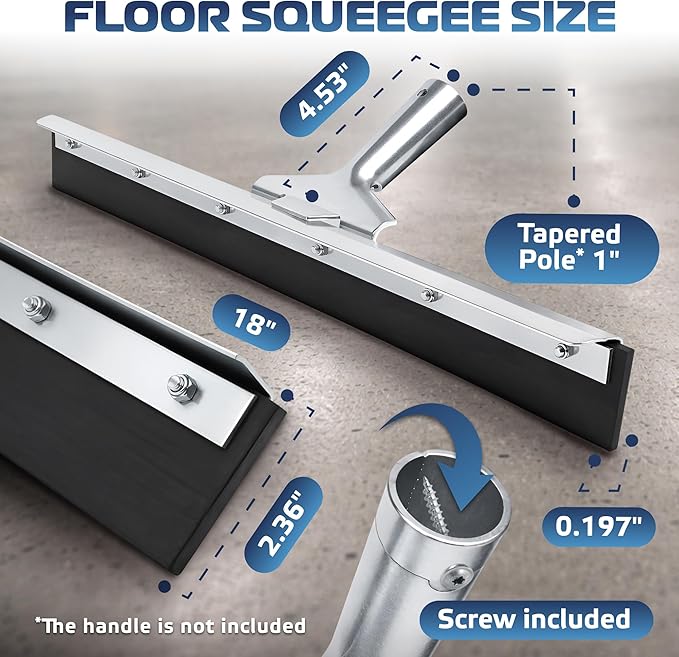 DSV Standard Garage Floor Squeegee 18’’, Neoprene Blade Asphalt Squeegee, Taper Pole Connection - Handle Sold Separately for Tiles, Concrete and Asphalt