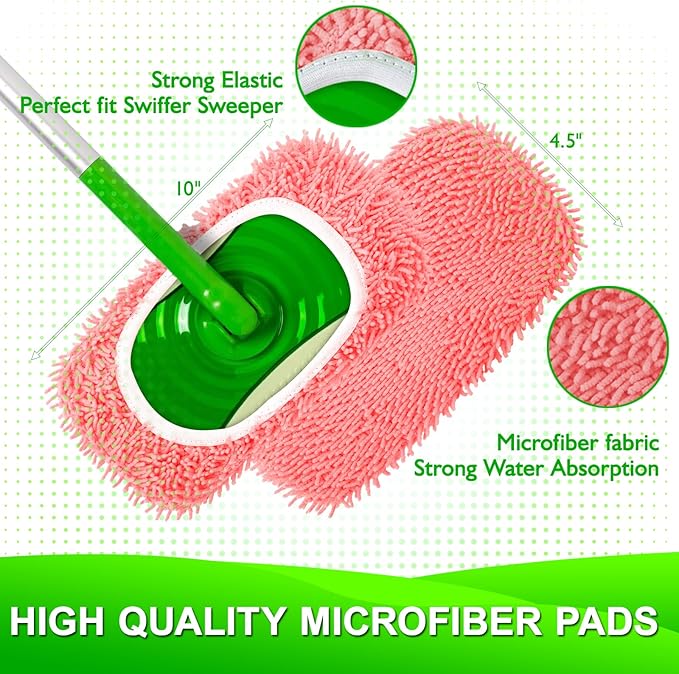 Reusable Microfiber Mop Pads - 4 Pack Washable Wet Pads Refill for Mopping Floors, Pink (Mop is not Included)