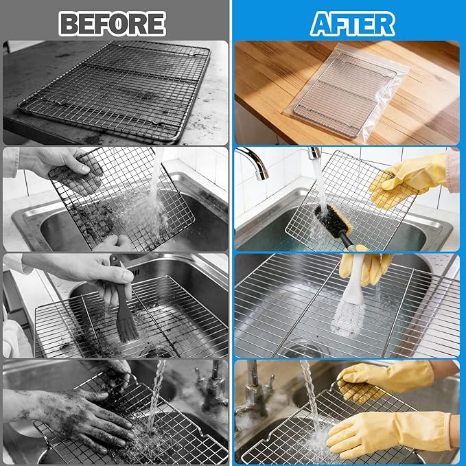 XANGNIER 9 Pack Oven Rack Cleaning Bags Kit with Brush,No Cleaner Included,Simple to Use,No Messy Hands Reusable Leakproof Soaking Cleaner Bags for Removable Metal Rack,BBQ Grills,Grill Grate